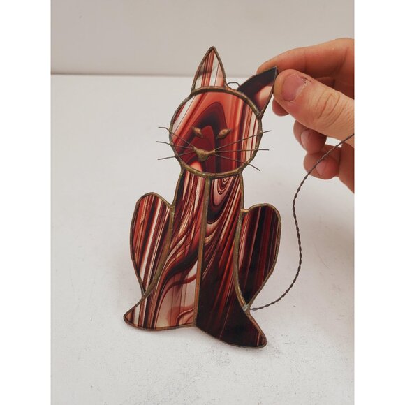 Dreamy Cat - Stained Glass handmade suncatcher, gorgeous maroon colour, cute, - Picture 1 of 10